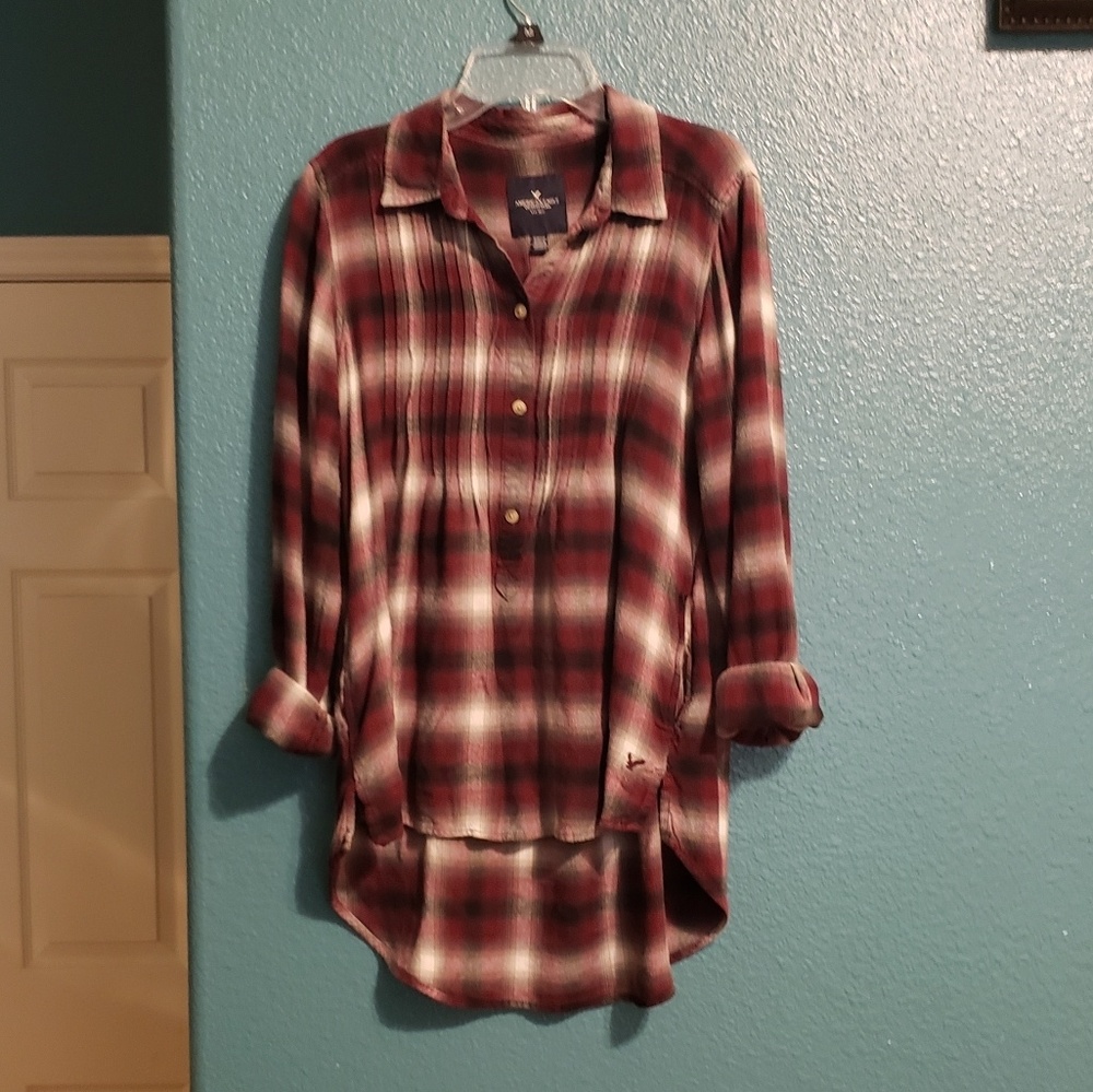 American Eagle Maroon, White, & Black Flannel